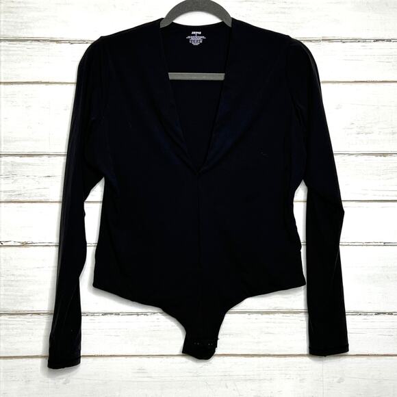 Skims Long Sleeve Plunge V Neck Bodysuit Dark Grey Plus Size 2X - Picture 2 of 7